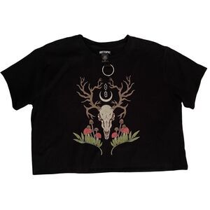 HOT Topic Woodland O-Ring Boxy Crop T-Shirt Black